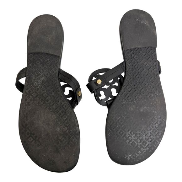 Tory Burch Miller Black Leather Flats Sandals Size 8 - Picture 4 of 4